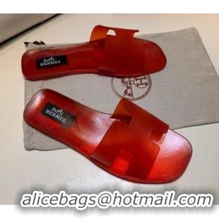 Good Quality Hermes PVC Classic Flat Slide Sandals Red 022102