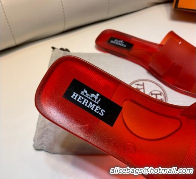 Good Quality Hermes PVC Classic Flat Slide Sandals Red 022102