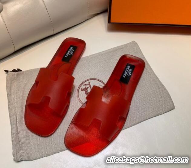 Good Quality Hermes PVC Classic Flat Slide Sandals Red 022102