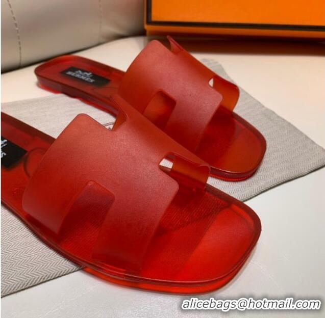 Good Quality Hermes PVC Classic Flat Slide Sandals Red 022102