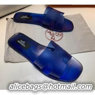 Classic Hot Hermes PVC Classic Flat Slide Sandals Royal Blue 022101