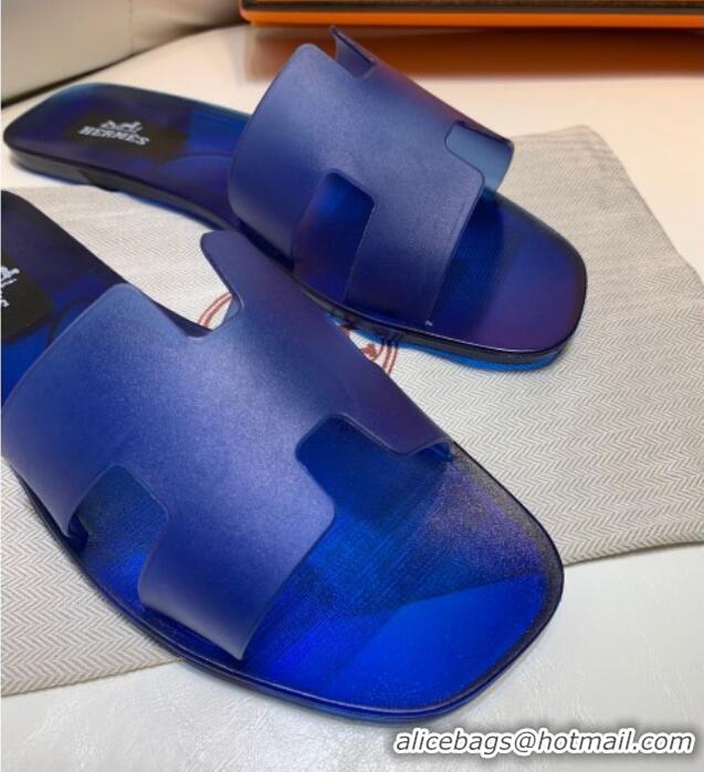 Classic Hot Hermes PVC Classic Flat Slide Sandals Royal Blue 022101