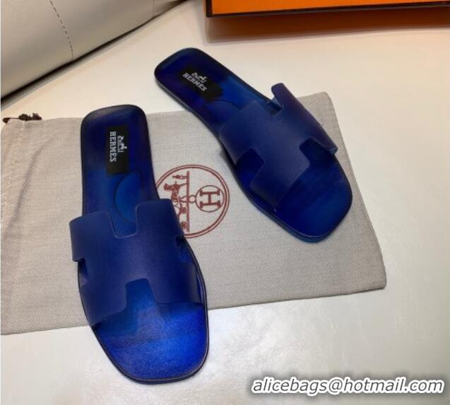 Classic Hot Hermes PVC Classic Flat Slide Sandals Royal Blue 022101