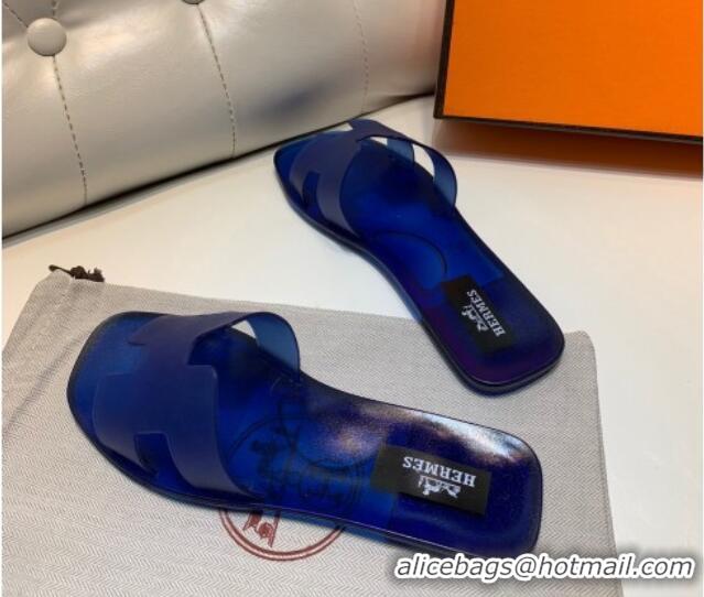 Classic Hot Hermes PVC Classic Flat Slide Sandals Royal Blue 022101