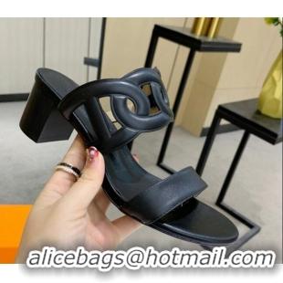 Trendy Design Hermes Extra Calfskin Heel Sandals 5.5cm Black 022378