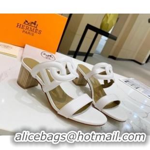 Best Product Hermes Extra Calfskin Heel Sandals 5.5cm White 022379