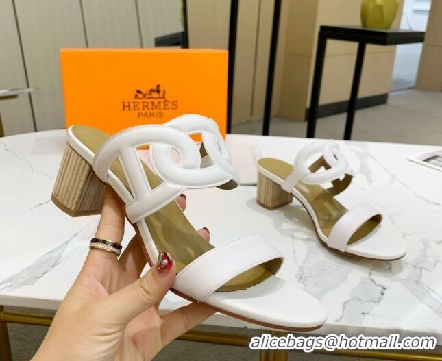 Best Product Hermes Extra Calfskin Heel Sandals 5.5cm White 022379