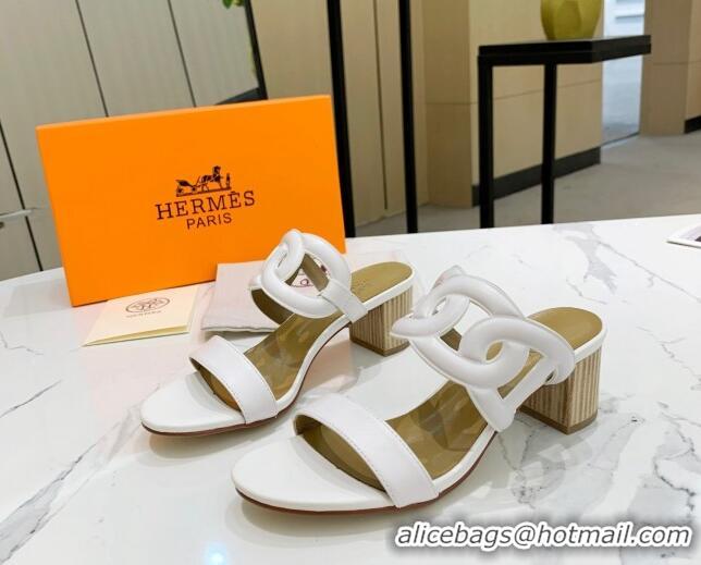 Best Product Hermes Extra Calfskin Heel Sandals 5.5cm White 022379