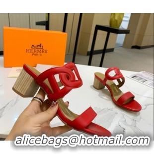 Sumptuous Hermes Extra Calfskin Heel Sandals 5.5cm Red 022383