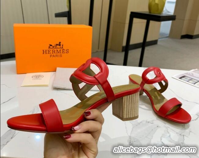 Sumptuous Hermes Extra Calfskin Heel Sandals 5.5cm Red 022383