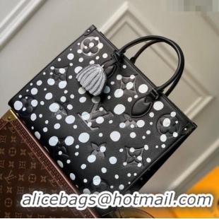 Good Product Louis Vuitton LVxYK OnTheGo MM Tote Bag with Dots Print in Monogram Leather M46379 Black/White 2023