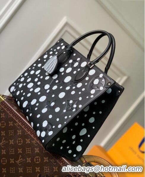 Good Product Louis Vuitton LVxYK OnTheGo MM Tote Bag with Dots Print in Monogram Leather M46379 Black/White 2023