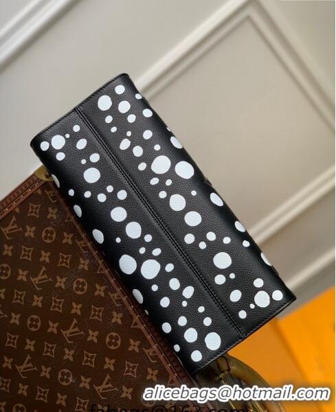 Good Product Louis Vuitton LVxYK OnTheGo MM Tote Bag with Dots Print in Monogram Leather M46379 Black/White 2023