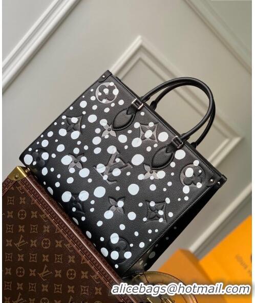 Good Product Louis Vuitton LVxYK OnTheGo MM Tote Bag with Dots Print in Monogram Leather M46379 Black/White 2023