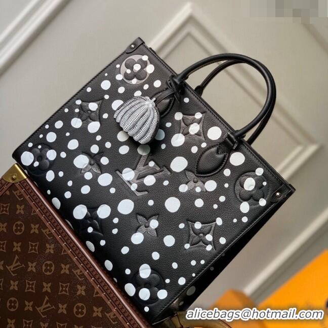 Good Product Louis Vuitton LVxYK OnTheGo MM Tote Bag with Dots Print in Monogram Leather M46379 Black/White 2023