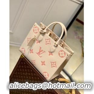 Cheapest Louis Vuitton OnTheGo MM Bag in Bicolor Monogram Leather M21575 Cream/Pink 2023