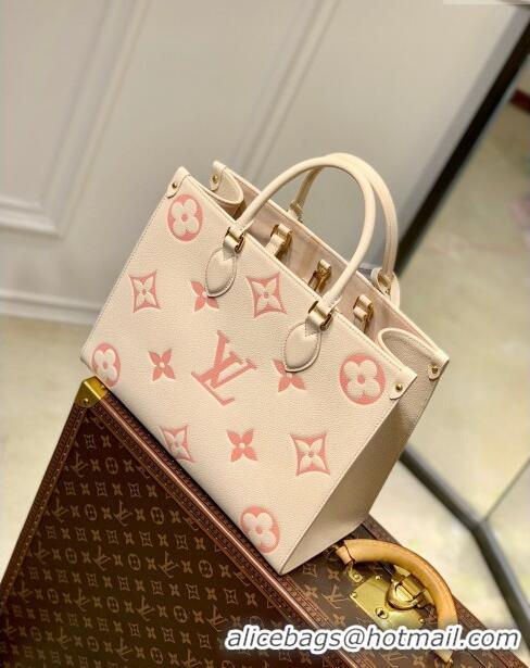 Cheapest Louis Vuitton OnTheGo MM Bag in Bicolor Monogram Leather M21575 Cream/Pink 2023