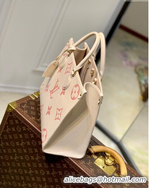 Cheapest Louis Vuitton OnTheGo MM Bag in Bicolor Monogram Leather M21575 Cream/Pink 2023