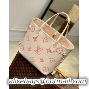 Top Quality Louis Vuitton Neverfull MM Bag in Bicolor Monogram Leather M21579 Cream/Pink 2023