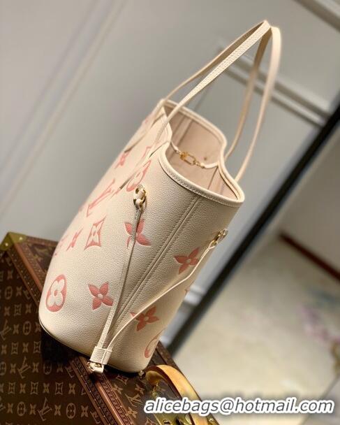 Top Quality Louis Vuitton Neverfull MM Bag in Bicolor Monogram Leather M21579 Cream/Pink 2023