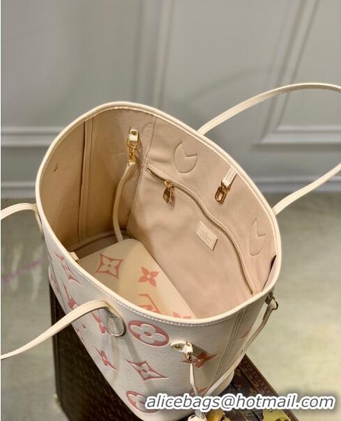 Top Quality Louis Vuitton Neverfull MM Bag in Bicolor Monogram Leather M21579 Cream/Pink 2023