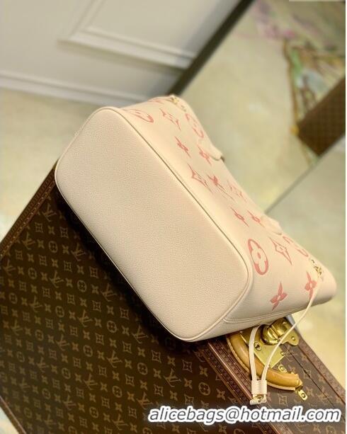 Top Quality Louis Vuitton Neverfull MM Bag in Bicolor Monogram Leather M21579 Cream/Pink 2023