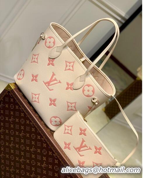 Top Quality Louis Vuitton Neverfull MM Bag in Bicolor Monogram Leather M21579 Cream/Pink 2023