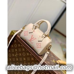 Cheapest Louis Vuitton Nano Speedy Bandoulière Bag in Bicolor Monogram Leather M81913 Cream/Pink 2023