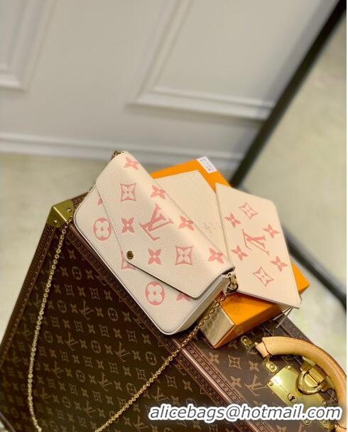 Hot Sell Cheap Louis Vuitton Félicie Pochette in Bicolor Monogram Leather M82047 Cream/Pink 2023