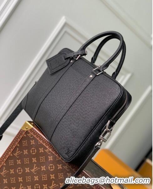 Inexpensive Louis Vuitton Porte-Documents Voyage PM Briefcase in Taiga Noir Leather M30925 Black 2023