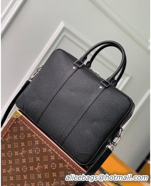 Inexpensive Louis Vuitton Porte-Documents Voyage PM Briefcase in Taiga Noir Leather M30925 Black 2023