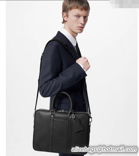 Inexpensive Louis Vuitton Porte-Documents Voyage PM Briefcase in Taiga Noir Leather M30925 Black 2023