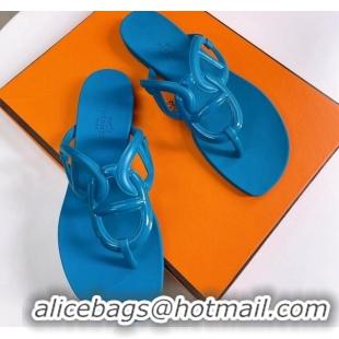 Sophisticated Hermes Egerie Thong Slide Sandals Blue 022397