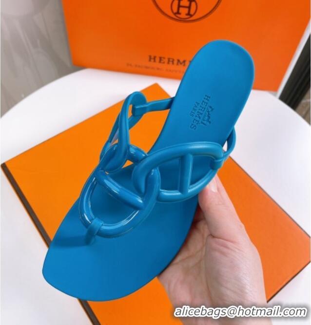 Sophisticated Hermes Egerie Thong Slide Sandals Blue 022397