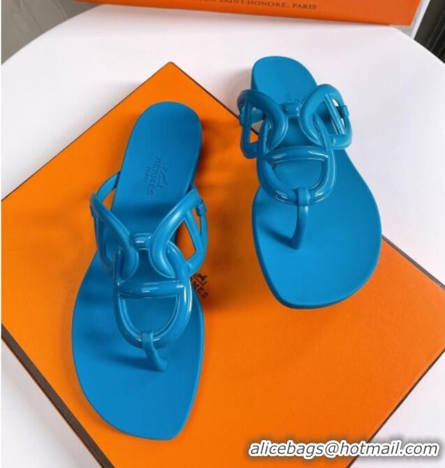 Sophisticated Hermes Egerie Thong Slide Sandals Blue 022397