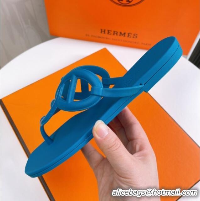 Sophisticated Hermes Egerie Thong Slide Sandals Blue 022397