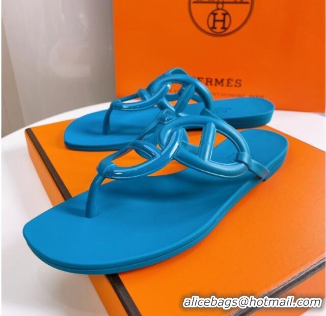 Sophisticated Hermes Egerie Thong Slide Sandals Blue 022397