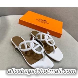 Unique Style Hermes Egerie Thong Slide Sandals White 022391