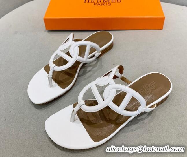 Unique Style Hermes Egerie Thong Slide Sandals White 022391