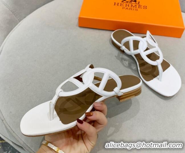 Unique Style Hermes Egerie Thong Slide Sandals White 022391