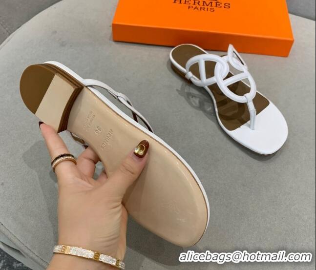 Unique Style Hermes Egerie Thong Slide Sandals White 022391