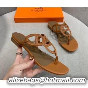 Grade Quality Hermes Egerie Thong Slide Sandals Brown 022393