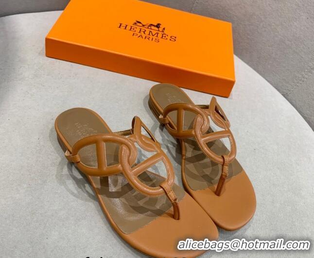 Grade Quality Hermes Egerie Thong Slide Sandals Brown 022393