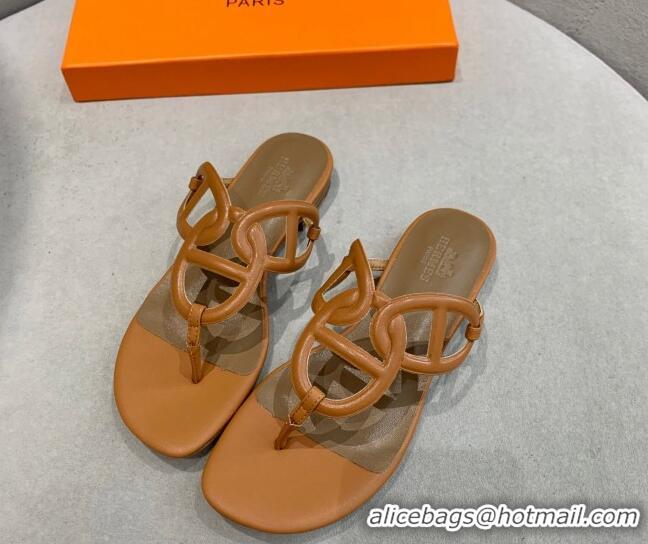 Grade Quality Hermes Egerie Thong Slide Sandals Brown 022393