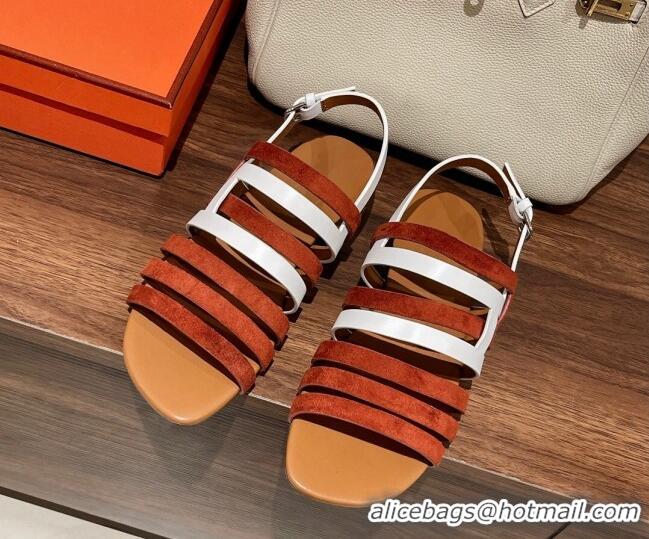 Trendy Design Hermes Ephese Strap Flat Sandals in Swift Leather and Suede Brown/White 022402 