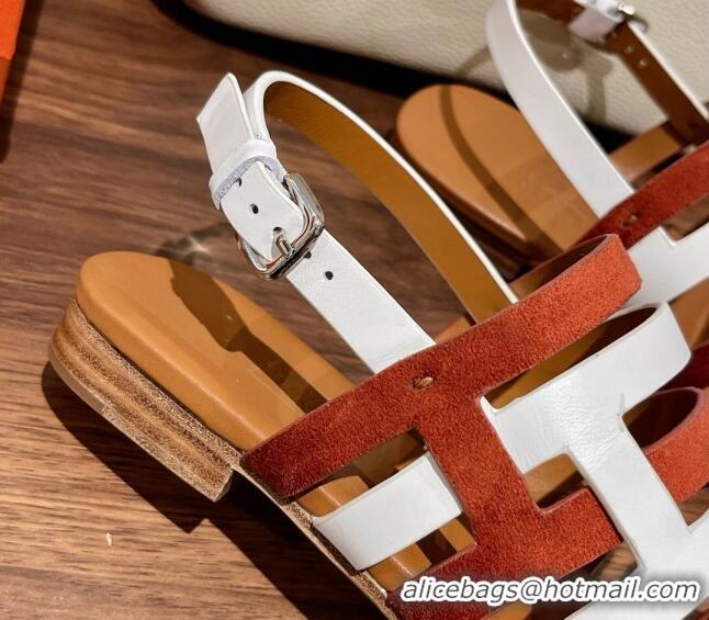 Trendy Design Hermes Ephese Strap Flat Sandals in Swift Leather and Suede Brown/White 022402 