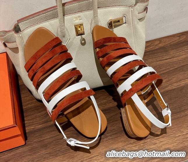 Trendy Design Hermes Ephese Strap Flat Sandals in Swift Leather and Suede Brown/White 022402 