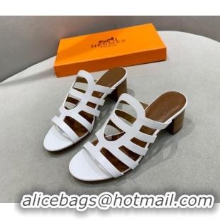 Stylish Hermes Camelia Medium Heel Sandals 5cm in Calfskin White 022412