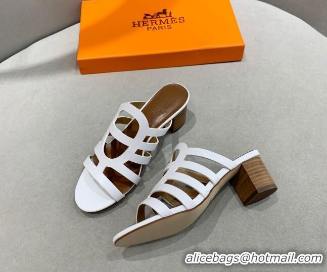 Stylish Hermes Camelia Medium Heel Sandals 5cm in Calfskin White 022412