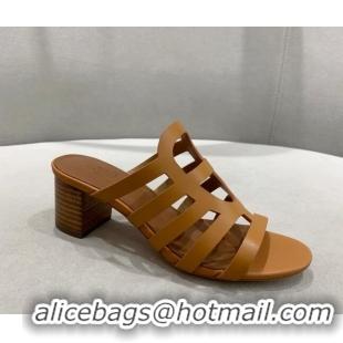 Low Cost Hermes Camelia Medium Heel Sandals 5cm in Calfskin Brown 022413